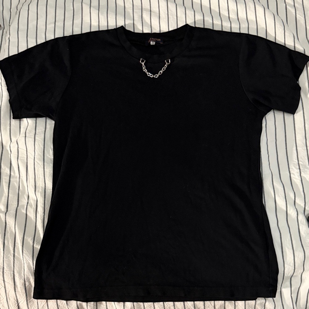 Louis Vuitton Black Short Sleeve Tee with Chain Accent